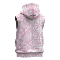Pastel Pink Kahili Quilt Hawaii Sleeveless Hoodie Tropical Flower Seamless Half Style
