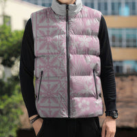 Pastel Pink Kahili Quilt Hawaii Sleeveless Puffer Jacket Tropical Flower Seamless Half Style