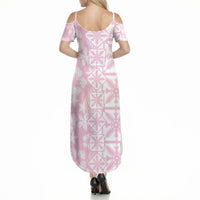 Pastel Pink Kahili Quilt Hawaii Summer Maxi Dress Tropical Flower Seamless Half Style LT14 - Polynesian Pride