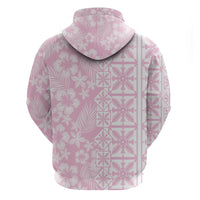 Pastel Pink Kahili Quilt Hawaii Zip Hoodie Tropical Flower Seamless Half Style