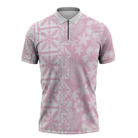 Pastel Pink Kahili Quilt Hawaii Zipper Polo Shirt Tropical Flower Seamless Half Style LT14 Pink - Polynesian Pride