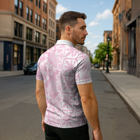 Pastel Pink Kahili Quilt Hawaii Zipper Polo Shirt Tropical Flower Seamless Half Style LT14 - Polynesian Pride