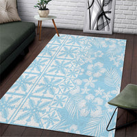 Pastel Blue Kahili Quilt Hawaii Area Rug Tropical Flower Seamless Half Style