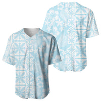 Pastel Blue Kahili Quilt Hawaii Baseball Jersey Tropical Flower Seamless Half Style