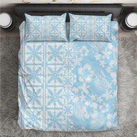 Pastel Blue Kahili Quilt Hawaii Bedding Set Tropical Flower Seamless Half Style