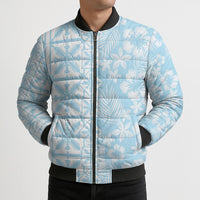 Pastel Blue Kahili Quilt Hawaii Bomber Puffer Jacket Tropical Flower Seamless Half Style
