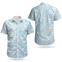 Pastel Blue Kahili Quilt Hawaii Couples Matching Short Sleeve Bodycon Dress and Hawaiian Shirt Tropical Flower Seamless Half Style LT14 - Polynesian Pride