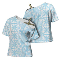 Pastel Blue Kahili Quilt Hawaii Cross Shoulder Shirt Tropical Flower Seamless Half Style