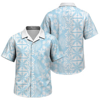 Pastel Blue Kahili Quilt Hawaii Family Matching Off The Shoulder Long Sleeve Dress and Hawaiian Shirt Tropical Flower Seamless Half Style LT14 Son's Shirt Blue - Polynesian Pride