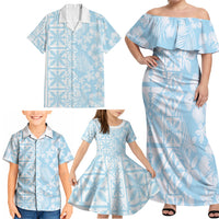 Pastel Blue Kahili Quilt Hawaii Family Matching Off Shoulder Maxi Dress and Hawaiian Shirt Tropical Flower Seamless Half Style LT14 - Polynesian Pride