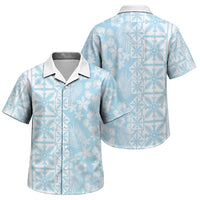 Pastel Blue Kahili Quilt Hawaii Family Matching Off Shoulder Maxi Dress and Hawaiian Shirt Tropical Flower Seamless Half Style LT14 Son's Shirt Blue - Polynesian Pride