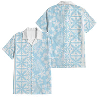 Pastel Blue Kahili Quilt Hawaii Family Matching Puletasi and Hawaiian Shirt Tropical Flower Seamless Half Style LT14 Dad's Shirt - Short Sleeve Blue - Polynesian Pride