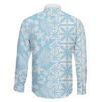 Pastel Blue Kahili Quilt Hawaii Family Matching Short Sleeve Bodycon Dress and Hawaiian Shirt Tropical Flower Seamless Half Style
