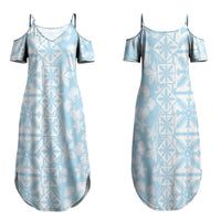 Pastel Blue Kahili Quilt Hawaii Family Matching Summer Maxi Dress and Hawaiian Shirt Tropical Flower Seamless Half Style LT14 Mom's Dress Blue - Polynesian Pride