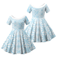 Pastel Blue Kahili Quilt Hawaii Family Matching Summer Maxi Dress and Hawaiian Shirt Tropical Flower Seamless Half Style LT14 Daughter's Dress Blue - Polynesian Pride