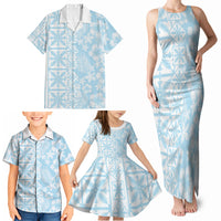 Pastel Blue Kahili Quilt Hawaii Family Matching Tank Maxi Dress and Hawaiian Shirt Tropical Flower Seamless Half Style LT14 - Polynesian Pride