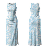 Pastel Blue Kahili Quilt Hawaii Family Matching Tank Maxi Dress and Hawaiian Shirt Tropical Flower Seamless Half Style LT14 Mom's Dress Blue - Polynesian Pride