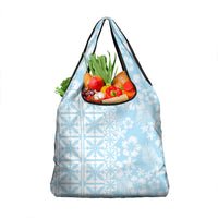 Pastel Blue Kahili Quilt Hawaii Grocery Bag Tropical Flower Seamless Half Style