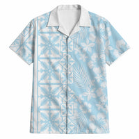 Pastel Blue Kahili Quilt Hawaii Hawaiian Shirt Tropical Flower Seamless Half Style LT14 Blue - Polynesian Pride