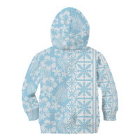 Pastel Blue Kahili Quilt Hawaii Kid Hoodie Tropical Flower Seamless Half Style