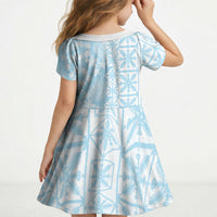 Pastel Blue Kahili Quilt Hawaii Kid Short Sleeve Dress Tropical Flower Seamless Half Style LT14 - Polynesian Pride
