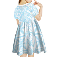 Pastel Blue Kahili Quilt Hawaii Kid Short Sleeve Dress Tropical Flower Seamless Half Style