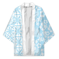 Pastel Blue Kahili Quilt Hawaii Kimono Tropical Flower Seamless Half Style