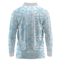 Pastel Blue Kahili Quilt Hawaii Long Sleeve Polo Shirt Tropical Flower Seamless Half Style