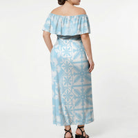 Pastel Blue Kahili Quilt Hawaii Off Shoulder Maxi Dress Tropical Flower Seamless Half Style LT14 - Polynesian Pride