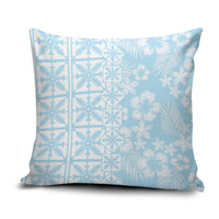 Pastel Blue Kahili Quilt Hawaii Pillow Cover Tropical Flower Seamless Half Style