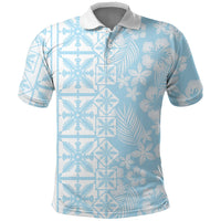 Pastel Blue Kahili Quilt Hawaii Polo Shirt Tropical Flower Seamless Half Style LT14 Blue - Polynesian Pride