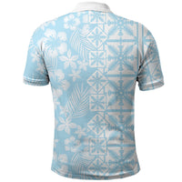 Pastel Blue Kahili Quilt Hawaii Polo Shirt Tropical Flower Seamless Half Style LT14 - Polynesian Pride