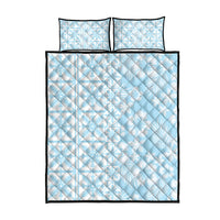 Pastel Blue Kahili Quilt Hawaii Quilt Bed Set Tropical Flower Seamless Half Style