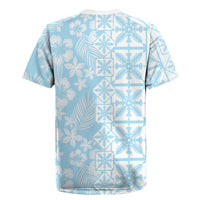 Pastel Blue Kahili Quilt Hawaii Rugby Jersey Tropical Flower Seamless Half Style