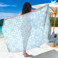 Pastel Blue Kahili Quilt Hawaii Sarong Tropical Flower Seamless Half Style