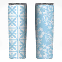 Pastel Blue Kahili Quilt Hawaii Skinny Tumbler Tropical Flower Seamless Half Style