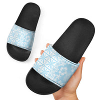 Pastel Blue Kahili Quilt Hawaii Slide Sandals Tropical Flower Seamless Half Style