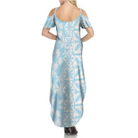 Pastel Blue Kahili Quilt Hawaii Summer Maxi Dress Tropical Flower Seamless Half Style