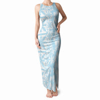 Pastel Blue Kahili Quilt Hawaii Tank Maxi Dress Tropical Flower Seamless Half Style LT14 Women Blue - Polynesian Pride