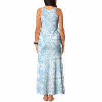 Pastel Blue Kahili Quilt Hawaii Tank Maxi Dress Tropical Flower Seamless Half Style LT14 - Polynesian Pride