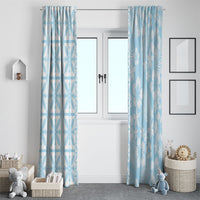 Pastel Blue Kahili Quilt Hawaii Window Curtain Tropical Flower Seamless Half Style