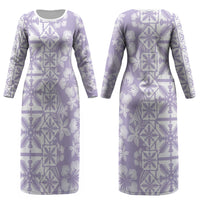 Pastel Purple Kahili Quilt Hawaii Couples Matching Long Sleeve Bodycon Dress and Hawaiian Shirt Tropical Flower Seamless Half Style LT14 - Polynesian Pride