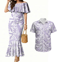 Pastel Purple Kahili Quilt Hawaii Couples Matching Mermaid Dress and Hawaiian Shirt Tropical Flower Seamless Half Style LT14 Purple - Polynesian Pride