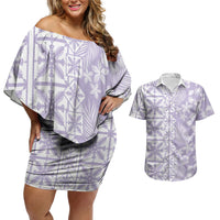 Pastel Purple Kahili Quilt Hawaii Couples Matching Off Shoulder Short Dress and Hawaiian Shirt Tropical Flower Seamless Half Style LT14 Purple - Polynesian Pride