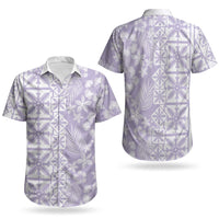 Pastel Purple Kahili Quilt Hawaii Couples Matching Short Sleeve Bodycon Dress and Hawaiian Shirt Tropical Flower Seamless Half Style LT14 - Polynesian Pride