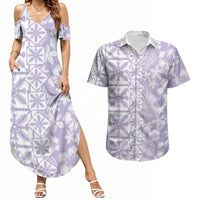 Pastel Purple Kahili Quilt Hawaii Couples Matching Summer Maxi Dress and Hawaiian Shirt Tropical Flower Seamless Half Style LT14 Purple - Polynesian Pride