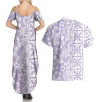 Pastel Purple Kahili Quilt Hawaii Couples Matching Summer Maxi Dress and Hawaiian Shirt Tropical Flower Seamless Half Style