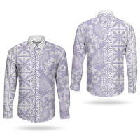 Pastel Purple Kahili Quilt Hawaii Couples Matching Summer Maxi Dress and Long Sleeve Button Shirt Tropical Flower Seamless Half Style LT14 - Polynesian Pride