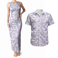 Pastel Purple Kahili Quilt Hawaii Couples Matching Tank Maxi Dress and Hawaiian Shirt Tropical Flower Seamless Half Style LT14 Purple - Polynesian Pride