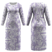 Pastel Purple Kahili Quilt Hawaii Family Matching Long Sleeve Bodycon Dress and Hawaiian Shirt Tropical Flower Seamless Half Style LT14 Mom's Dress Purple - Polynesian Pride